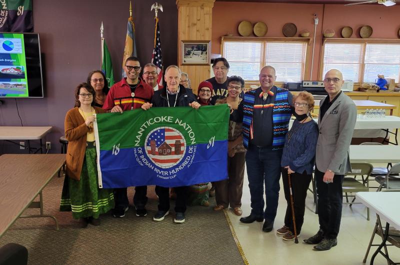 Sen. Tom Carper visited the Nanticoke Indian Association’s tribal center Feb. 6 to hear about the progress being made on a number of projects the association has undertaken. Shown are (l-r) NIA Assistant Chief Farrah Stigall, Tribal Councilwoman Melissa Anderson, Chief Avery Johnson, NIA member Mike Harmon, Carper, former Chief Natosha Carmine, NIA member Ragghi Rain, Tribal Councilman Phillip Jackson, NIA member Bonnie Hall, NIA member Herman Jackson, NIA Councilwoman Lida Seymour and NIA Tribal Councilman Gil Johnson. CHRIS FLOOD PHOTOS